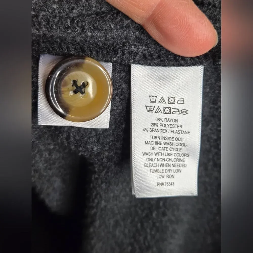 TAHARI Charcoal Gray Sweatshirt with Button Accents Longsleeve Scoop Neck Small